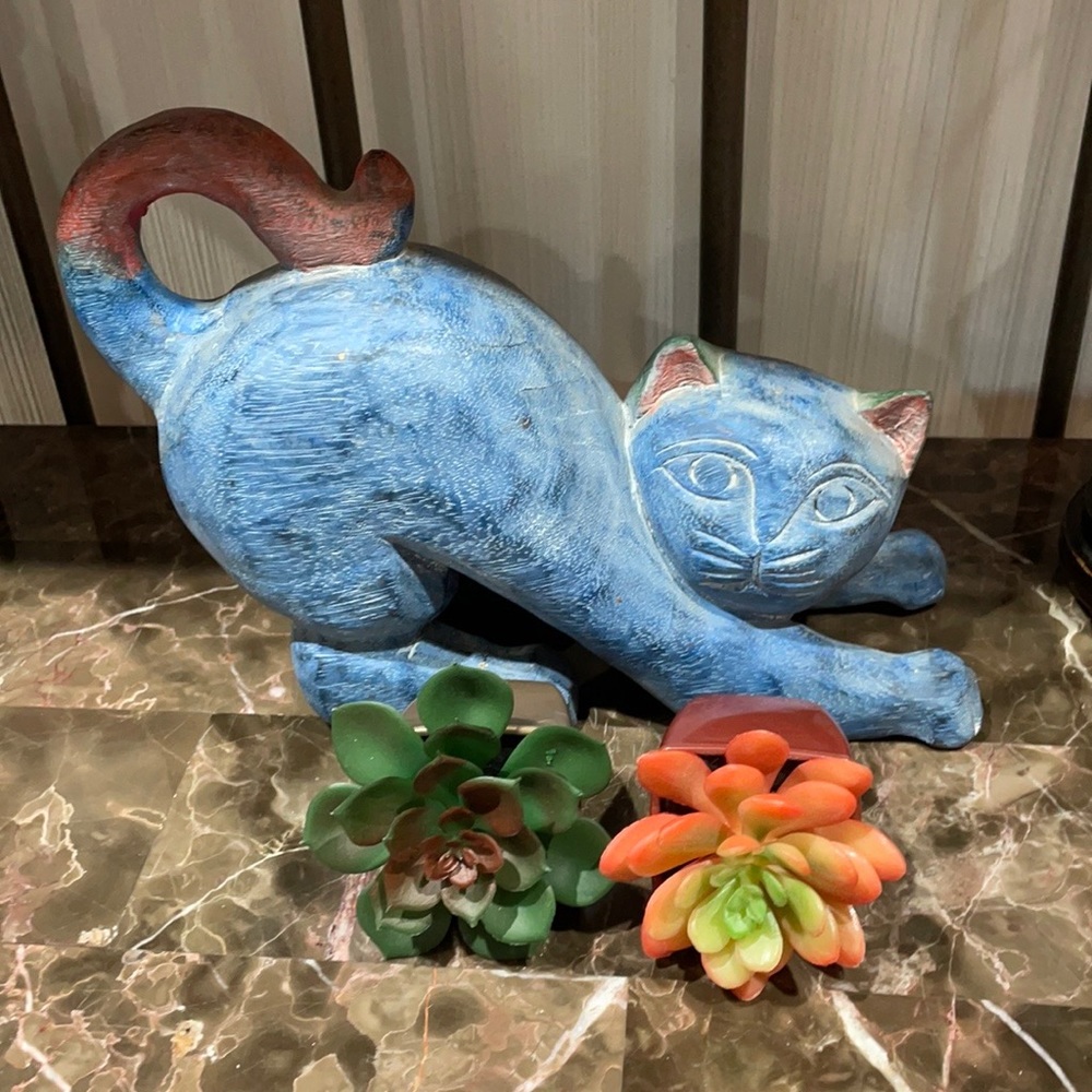Blue Wooden Cat